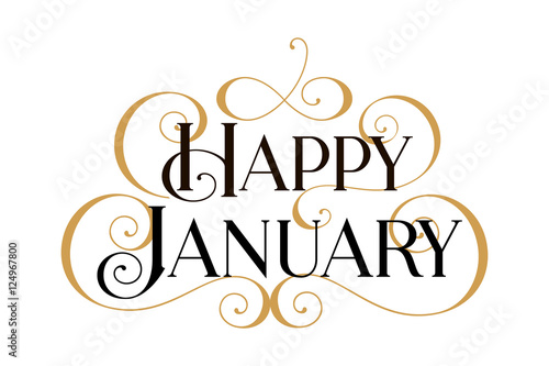 Happy January Handwritten Modern Brush Black Text Gold Swirl White Background Beautiful Lettering Invitation Card Greeting Prints Banner Typographic Inscription Calligraphic Design Vector Stock Vector Adobe Stock happy january handwritten modern brush