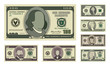© Oleksii Plotnytskyi - Money bill icons. Detailed currency banknotes. Cartoon American dollars. Flat vector illustration