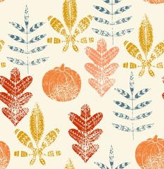 abstract autumn leaves. Hand drawn seamless pattern