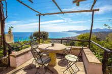 The Balcony With Sea View/ Ligurian Coast, Italy, Europe, Borgio Verezzi/ Verezzi/ Holiday/ Tourism/ Sea View/ Blue