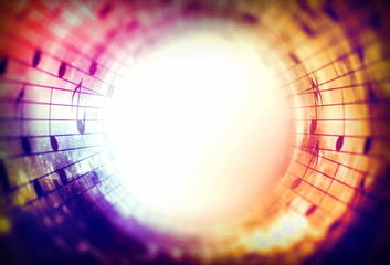 Poster - music notes in sun light and color background. Music concept. Copy space.