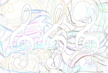 Poster - music clef abstract motive, linear graphic on white background.