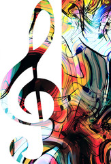 Aufkleber - abstract set of music clefs and lines with notes, music theme graphic collage.