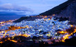 Panorama of blue Medina of Chefchaouen city at sunset in Morocco, Africa