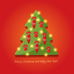 Wall Mural - merry christmas tree. christmas card. vector illustration.