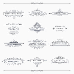 Wall Mural - Set of creative vector templates for logos, label or banners on the theme of quality and business in vintage style. Flourishes calligraphic elements. Design frame and page decor