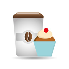 Sticker - cartoon cupcake sweet with white cup coffee icon graphic vector illustration