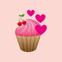 Wall Mural - heart cartoon pink cupcake sweet cherry sweet icon design vector illustration