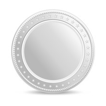 Realistic Silver Coin. Blank Coin With Shadow. Front View.