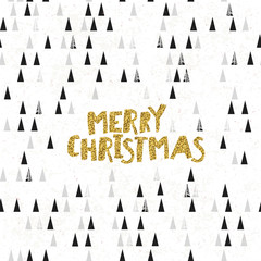 Aufkleber - Merry Christmas Golden glitter Postcard. Christmas trees pattern
