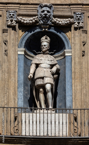 Statue Of The Spanish King Of Sicily Philip Ii In Palermo Sicily On The Facade Of The Quattro Canti Square Built In 1608 20 By Giulio Lasso Buy This Stock Photo And adobe stock