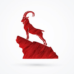 Wall Mural - Ibex standing on the cliff designed using red grunge brush graphic vector.