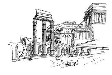 Fototapete - sketch of Foro Romano. Rome. Italy.