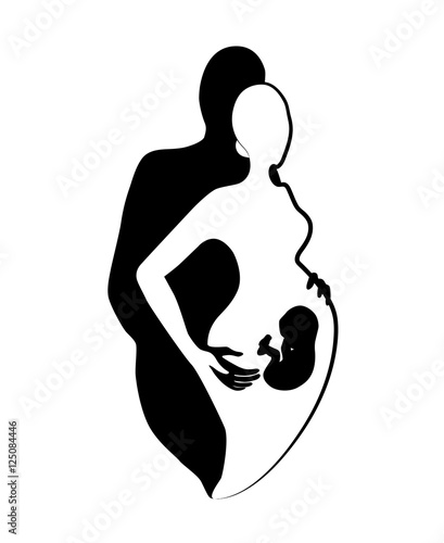Man And Pregnant Woman Logo Design Black And White Stylized
