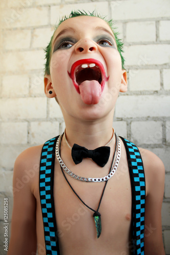 Shocking Boy With Green Hair In The Style Of Rock And Roll