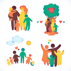 Wall Mural - Happy family icon multicolored in simple figures set. Children, dad and mom stand together. Vector can be used as logotype