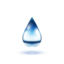 Realistic Blue Water Drop Isolated On White Background, Vector Illustration