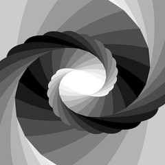 Wall Mural - Vector Illustration. Monochrome Striped Vortex Shimmering from Black to White Tones and Converging to the Center. Optical Illusion of Depth and Volume. Suitable for Web Design.