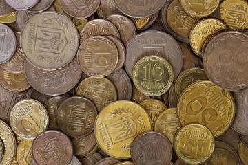 Canvas Print - bunch of golden Ukrainian coins..