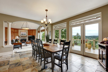 Wall Mural - Dining room interior with stone floor