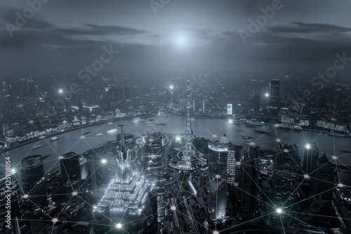 Fényképezés Smart city scape and network connection concept, wireless sinal
