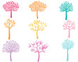Set of vector color tree silhouettes in flat style