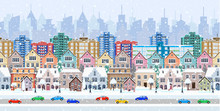 Panorama. Seamless Border With A Winter Cityscape