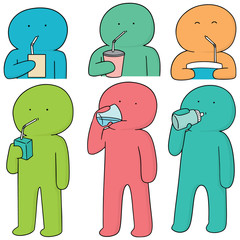 Sticker - vector set of man drinking