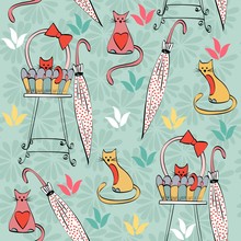 Vector Background With Cats. Seamless Pattern Can Be Used For Wallpapers, Pattern Fills, Web Page Backgrounds,surface Textures