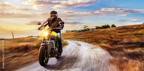 Cuadros en Lienzo Motocicleta, paseos, libre, país, camino, ocaso