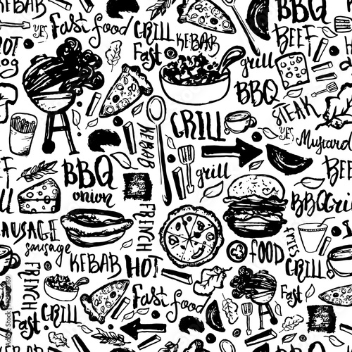 Board z aluminiowym obramowaniem Grill grilla doodle wzór. 