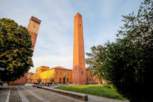 Medieval Towers In Piazza Leonardo Da Vinci In Pavia, Italy