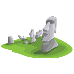 Travel and Famous Landmarks and beautiful on white background. Moai stone statue head on Easter Island on symbol republic of Chile ,Moai statue flat design landmark illustration vector cartoon.