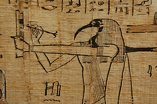 Fotomural Egyptian scribe Hieroglyph closeup on papyrus