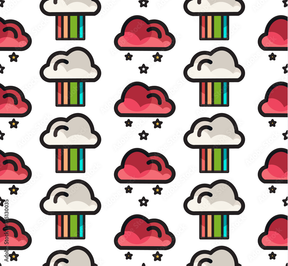 Stock-Illustration „Seamless pattern with rainbow white cloud sky, cute ...