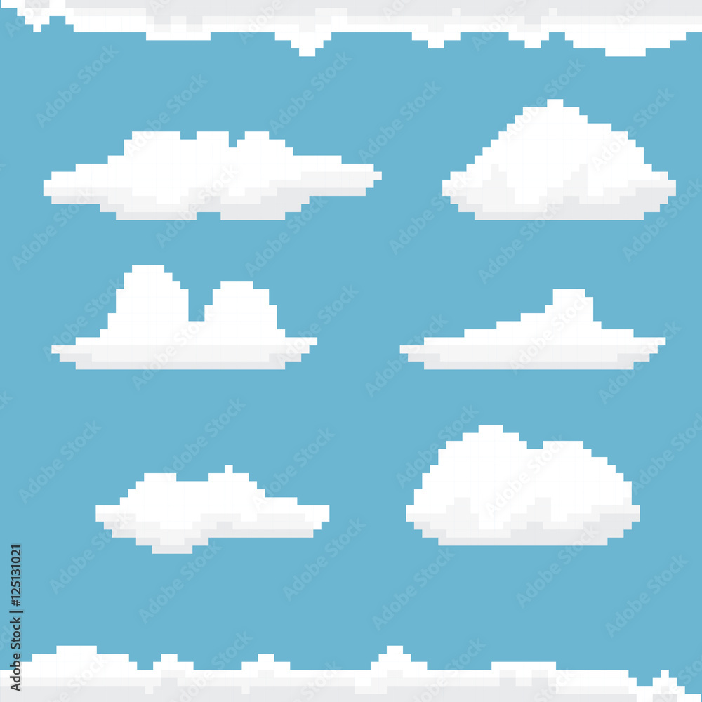vector sky with clouds pixel art background. Stock Vector | Adobe Stock