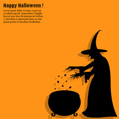 Happy Halloween poster with a silhouette of witch.