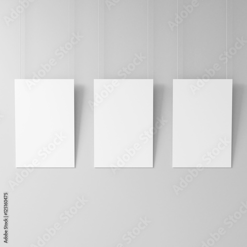 Download Three Posters On The Ropes White Blank Poster Mockup Hanging On The Wall 3d Rendering Buy This Stock Illustration And Explore Similar Illustrations At Adobe Stock Adobe Stock PSD Mockup Templates