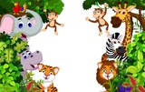 Fototapeta Pokój dzieciecy - funny animal cartoon with forest background
