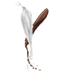 Canvas Print - Milk and chocolate splashes on white background