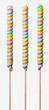 Three long lollipops with colorful rainbow swirls