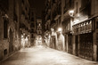 night view of Old street at   Barcelona