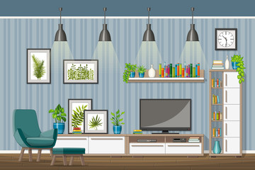 Illustration of interior equipment of a modern living room