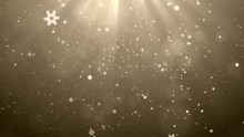 Gold Christmas Snowflakes Falling Background, Christmas Background Looped.