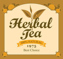 Herbal Tea Label With A Leaf And Chinese Ornament