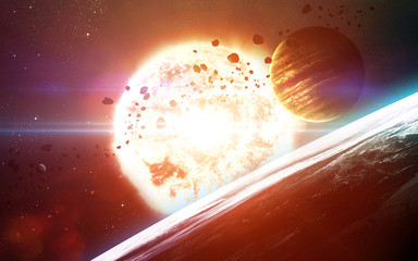 Wall Mural - abstract scientific background - planets in space, nebula and stars. elements of this image furnishe