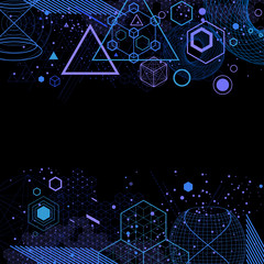 Wall Mural - the science and mathematics abstract background with circles, cube, triangles and a lot of lines. sa