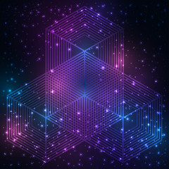 Wall Mural - The science and mathematics abstract background with circles, cube, triangles and a lot of lines. Sacred geometry backdrop. The chemistry and astrology. Graphic elements for identity design.