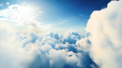 Wall Mural - flying over the timelapse clouds with the afternoon sun. seamlessly looped animation. flight through