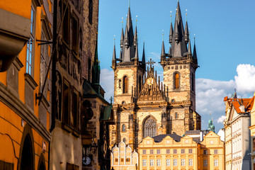 Wall Mural - View on famous Tyn cathedral in the old town of Prague